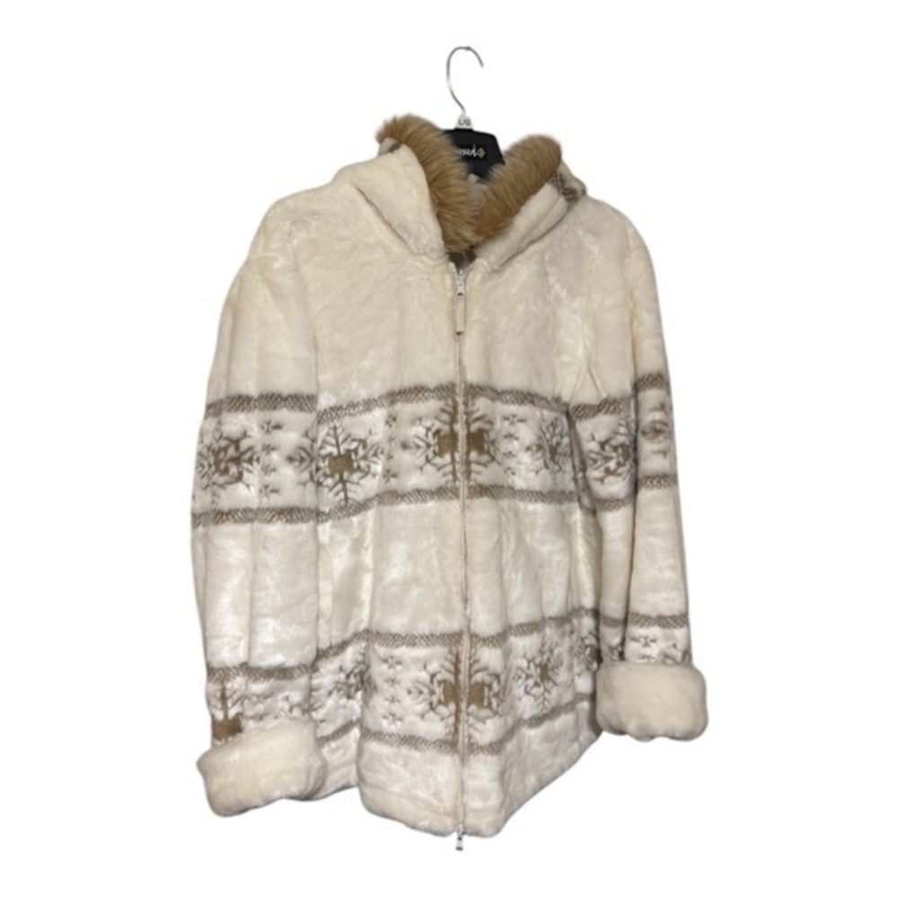 Studio Femme Womens Faux Fur Hooded Coat White Beige Size 3X